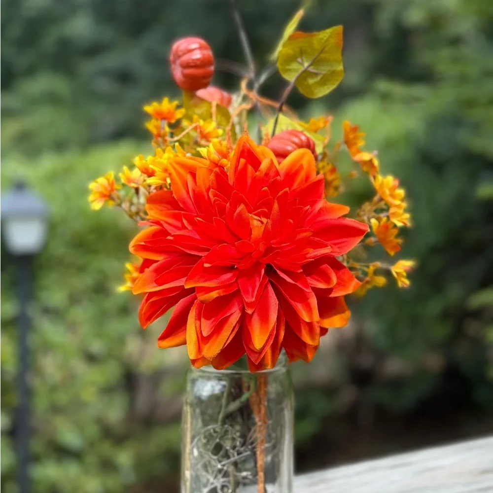 Autumn Floral Arrangement in Mason Jar with LED lights